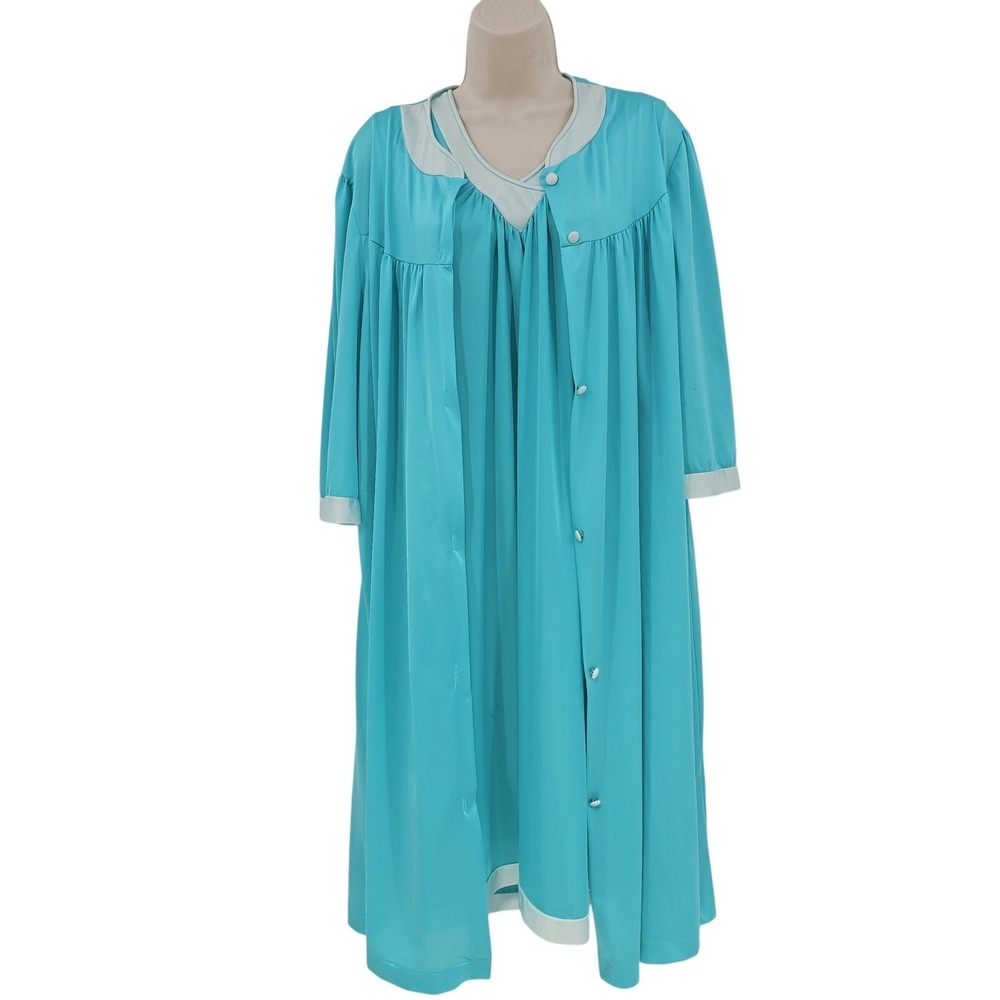 Vintage Lorraine Nightgown Robe Set Womens 1X Antron III‎ Nylon Peignoir 80s USA